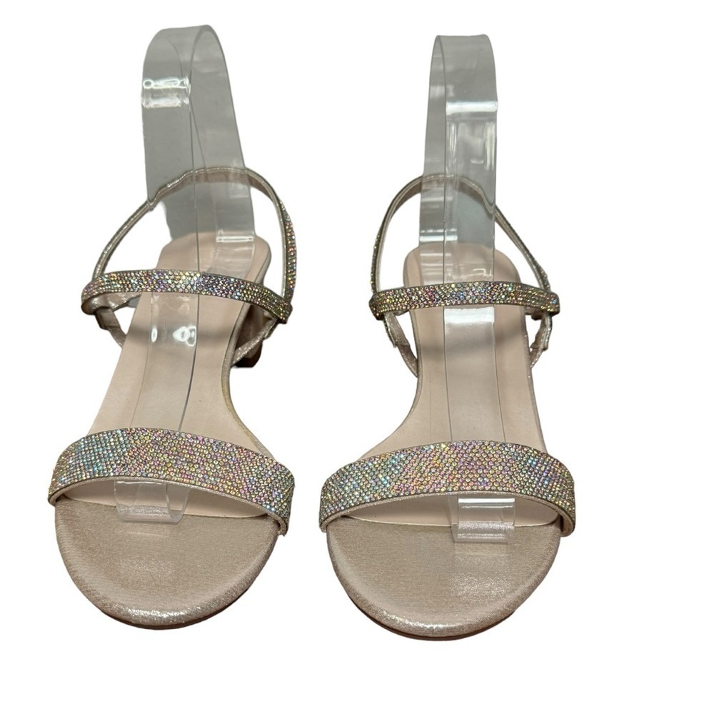 David's Bridal Iridescent Rhinestone Champagne Block Heel Sandals - Picture 3 of 8